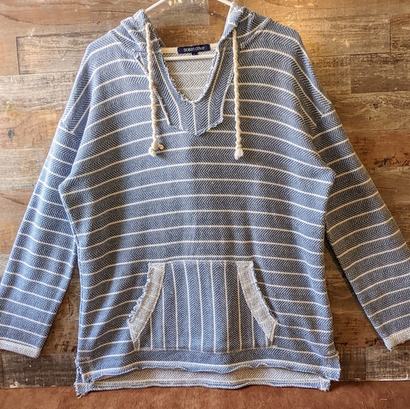 Ocean Drive Raw Edge Hooded Sweatshirt Drop Shoulder - Picture 1 of 16